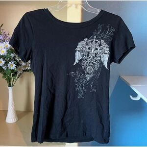 Vtg Womens Y2k Grunge Top M Rhinestone Flor De Lis Affliction Style Biker Baddie